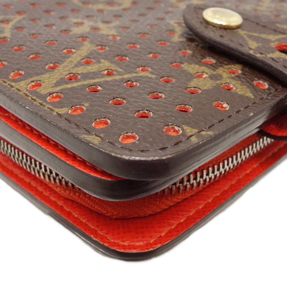 Louis Vuitton Monogram Compact Zip Wallet Brown Red