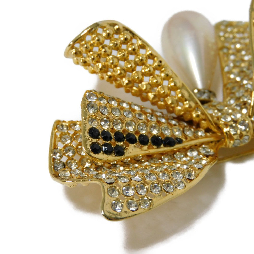 Celine Crystal Ribbon Swing Pearl Brooch