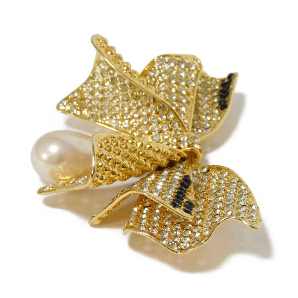 Celine Crystal Ribbon Swing Pearl Brooch