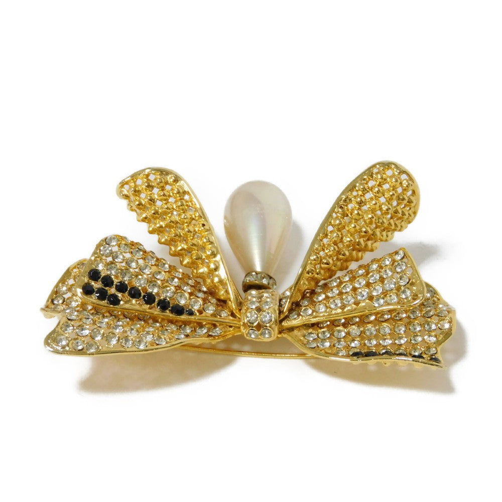 Celine Crystal Ribbon Swing Pearl Brooch