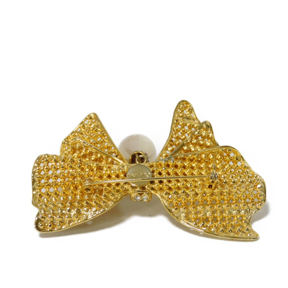 Celine Crystal Ribbon Swing Pearl Brooch