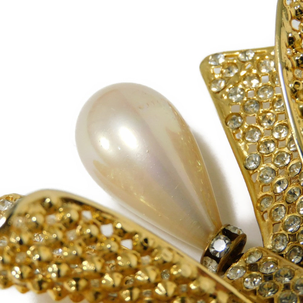 Celine Crystal Ribbon Swing Pearl Brooch