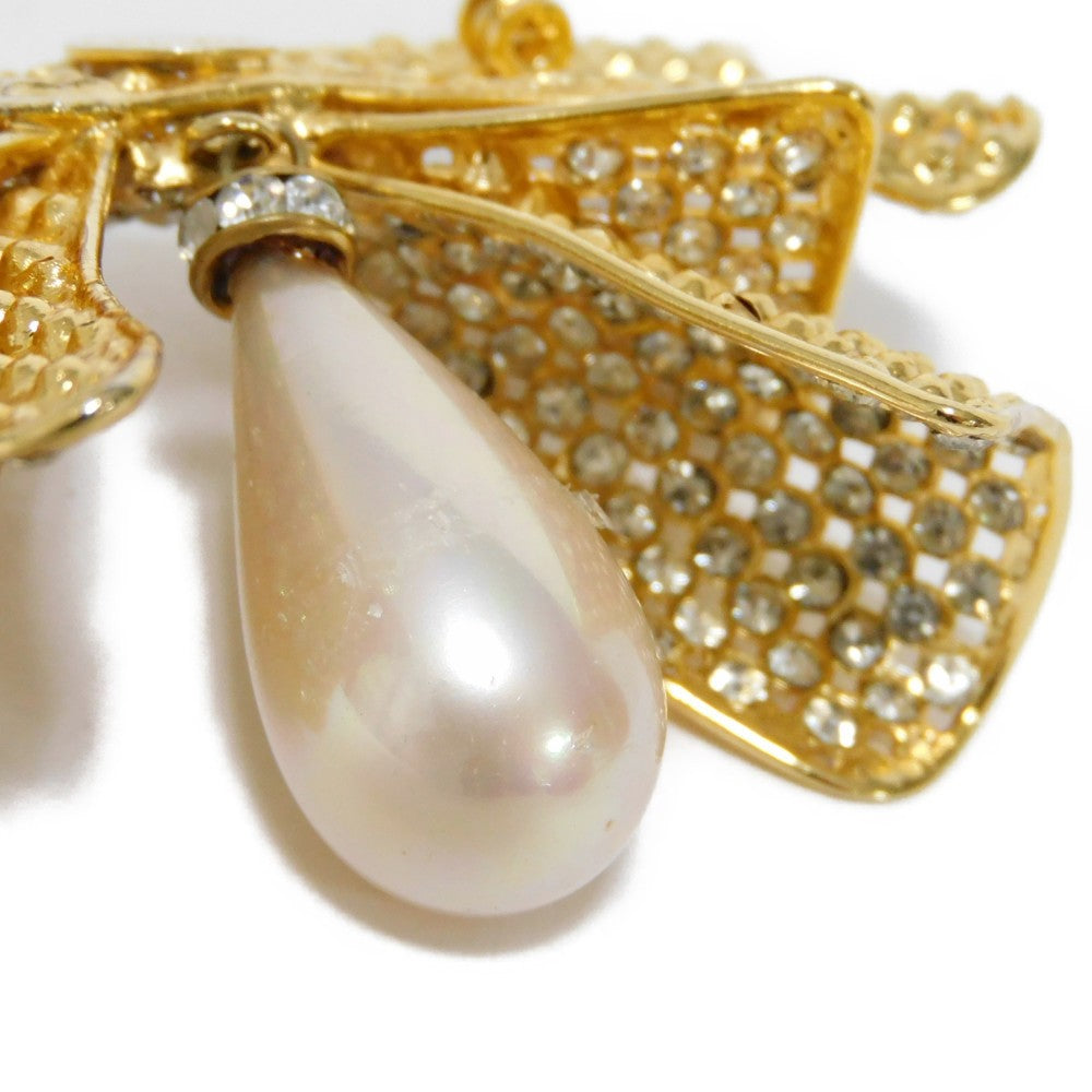 Celine Crystal Ribbon Swing Pearl Brooch