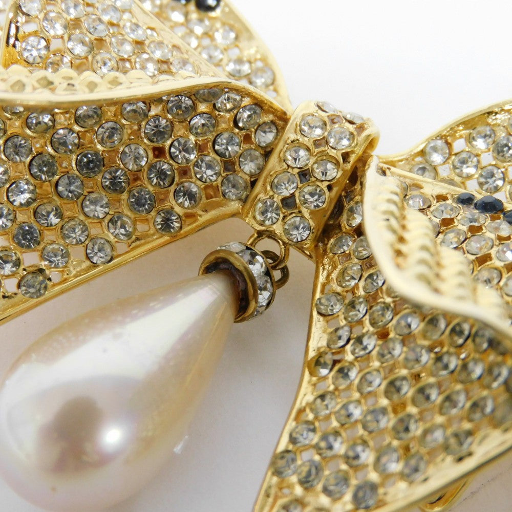 Celine Crystal Ribbon Swing Pearl Brooch