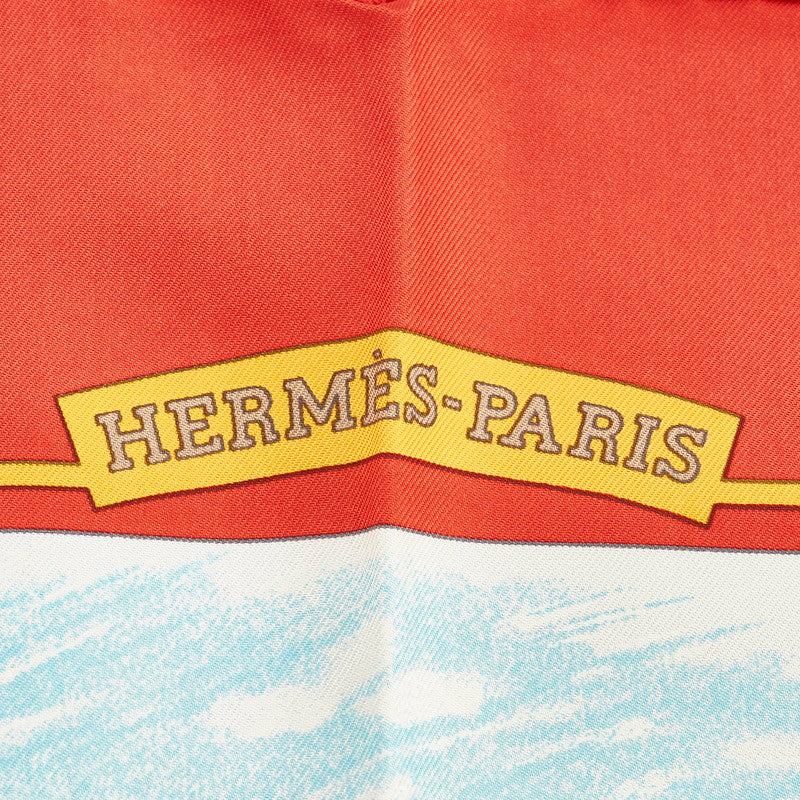 Hermes Carre 90 Auteuil en Mai Auteuil Silk Scarf  Canvas Scarf in Good condition