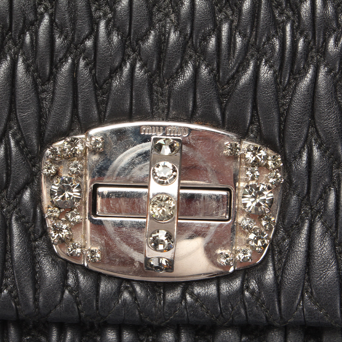 Matelasse Leather Crystal Embellished Shoulder Bag