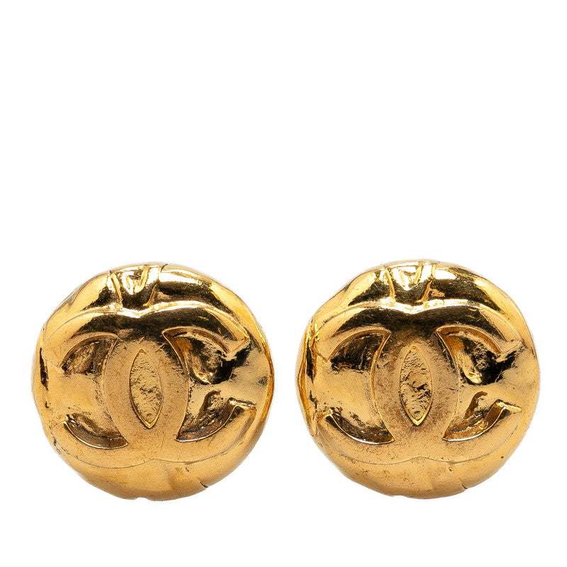 Chanel Vintage Coco Mark Round Earrings Gold Plated