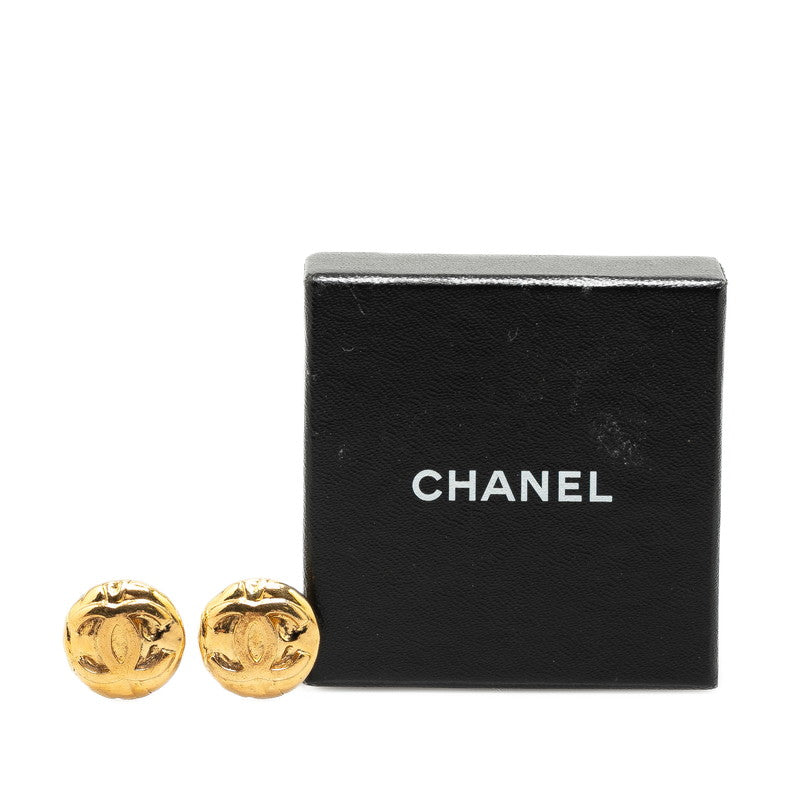 Chanel Vintage Coco Mark Round Earrings Gold Plated in Great Condition