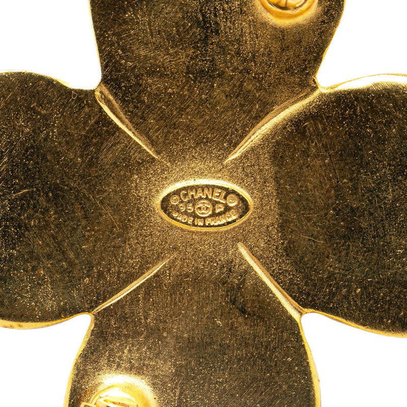 Chanel Vintage Clover Motif Brooch Gold