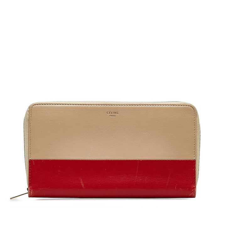 Celine Bicolor Leather Zip-Around Wallet Beige Red in Very Good Condition