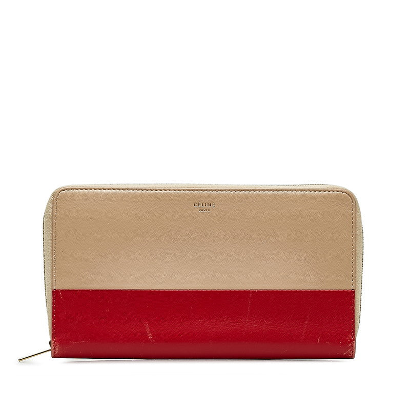 Celine Bicolor Leather Zip-Around Wallet Beige Red in Very Good Condition