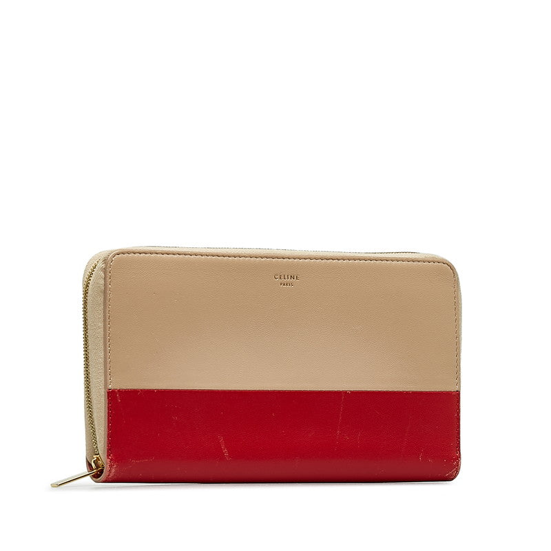 Celine Bicolor Leather Zip-Around Wallet Beige Red