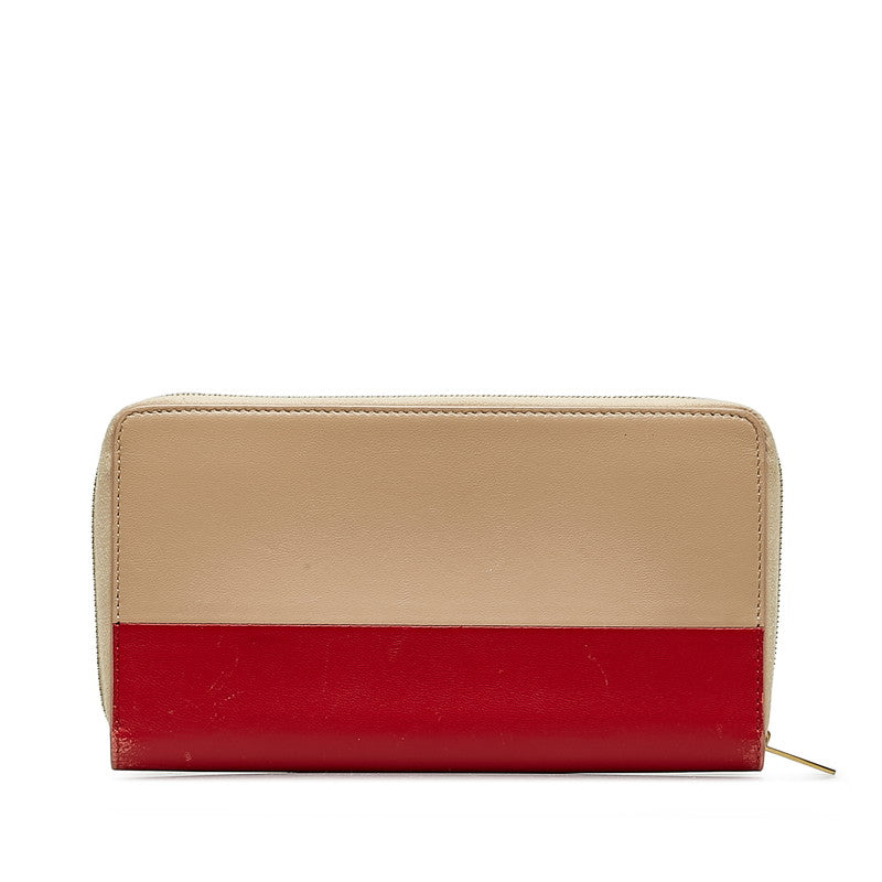 Celine Bicolor Leather Zip-Around Wallet Beige Red