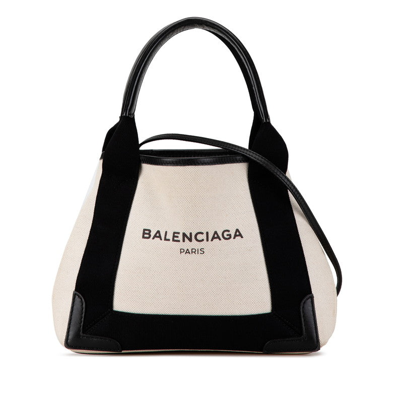 Balenciaga Navy Cabas XS Canvas Leather Handbag