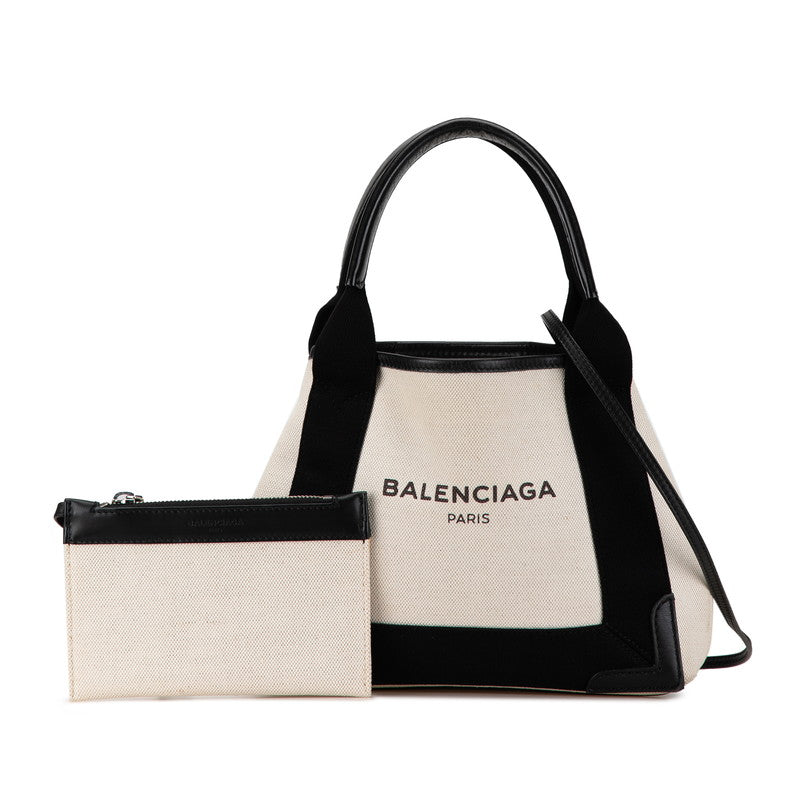 Balenciaga Navy Cabas XS Canvas Leather Handbag