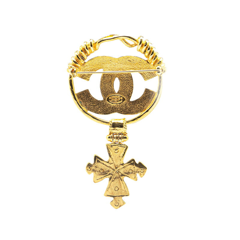 Chanel Vintage Coco Mark Cross Brooch Gold