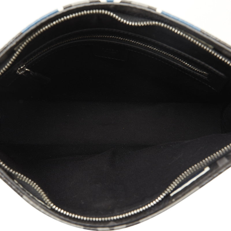 MCM Visetos Logo Grunta Clutch Bag PVC Leather Black Navy in Very Good Condition