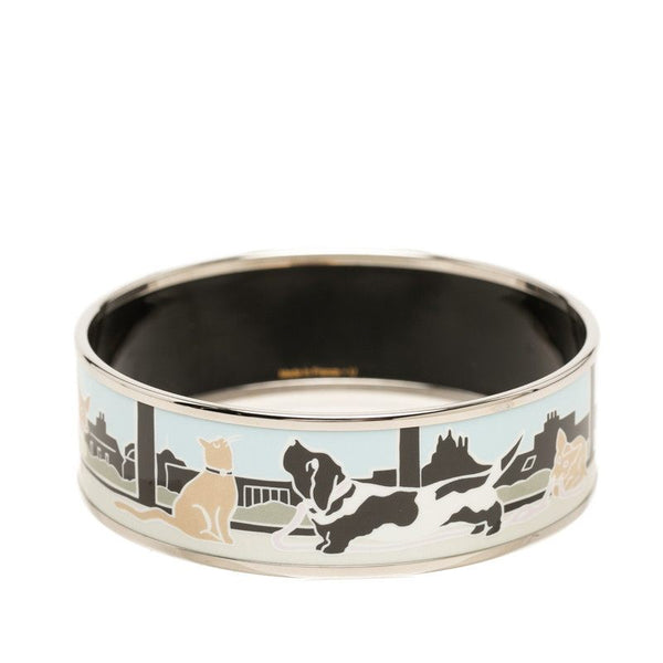 Hermes Cyan Echarpe Parisienne Metal Enamel Bracelet