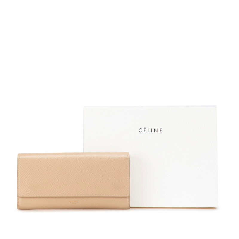 Celine Large Flap Wallet Beige Leather