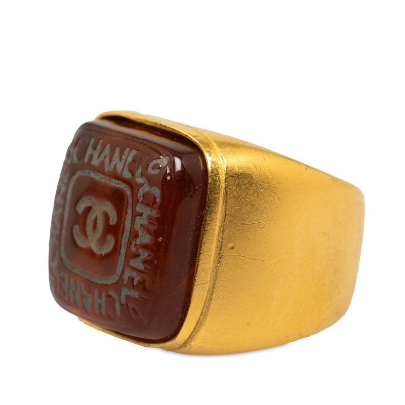 Chanel Vintage Coco Mark Square Ring Gold Brown Clear in Very Good Condition