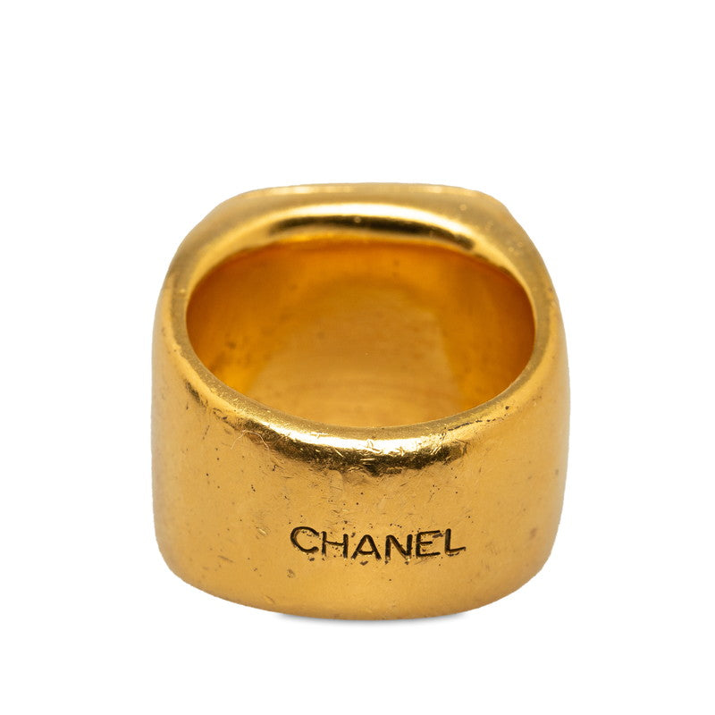 Chanel Vintage Coco Mark Square Ring Gold Brown Clear