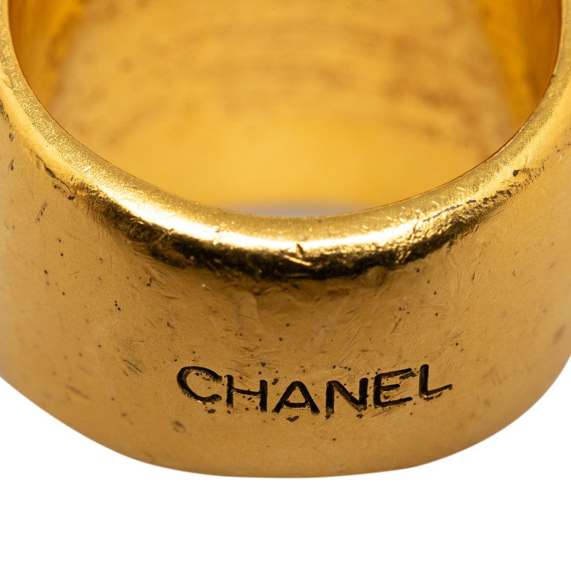 Chanel Vintage Coco Mark Square Ring Gold Brown Clear