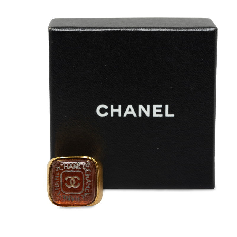 Chanel Vintage Coco Mark Square Ring Gold Brown Clear