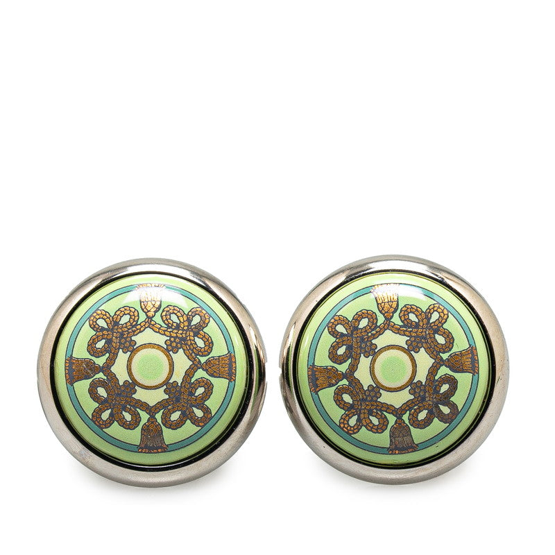 Hermes Enamel Silver Earrings Emerald Green