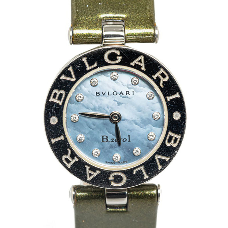 Bvlgari B-Zero1 12P Diamond Quartz Watch BZ22S Stainless Steel Enamel Blue Shell Dial in Very Good Condition