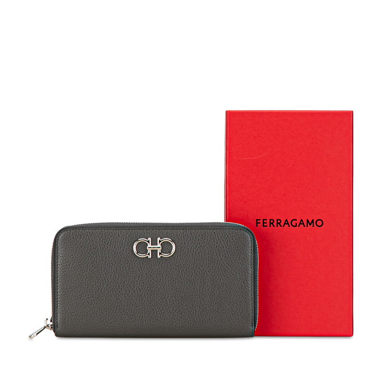 Salvatore Ferragamo Gancini Leather Zip-Around Wallet 220405 in Great Condition