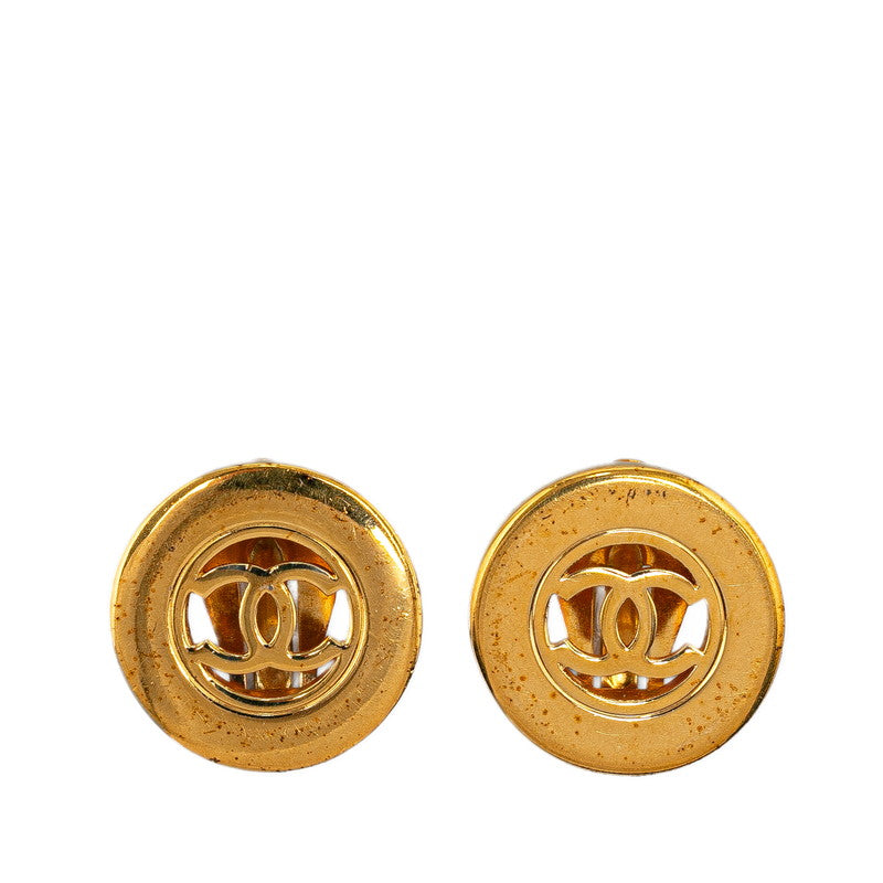 Chanel Vintage Coco Mark Earrings Gold Plated