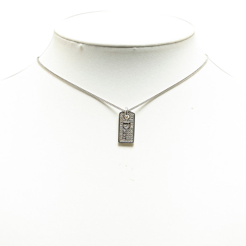 Dior Logo Plate Rhinestone Necklace Silver Metal