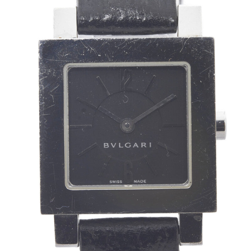 Bvlgari Quadrato Quartz Watch Stainless Steel Black Dial in Very Good Condition