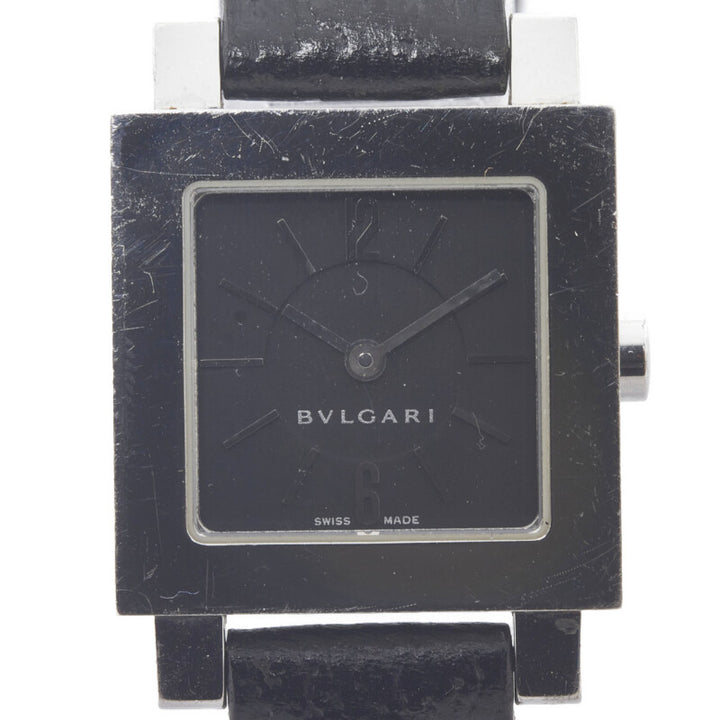 Bvlgari Quadrato Quartz Watch Stainless Steel Black Dial