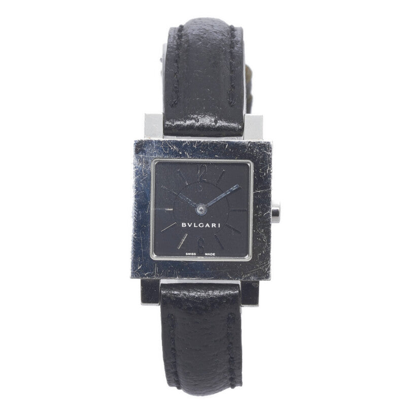 Bvlgari Quadrato Quartz Watch Stainless Steel Black Dial