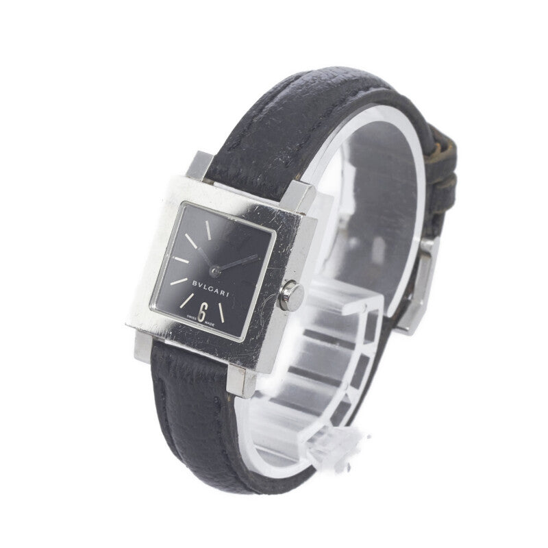 Bvlgari Quadrato Quartz Watch Stainless Steel Black Dial