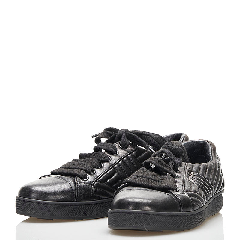 Prada Diagramme Leather Sneakers Black in Very Good Condition