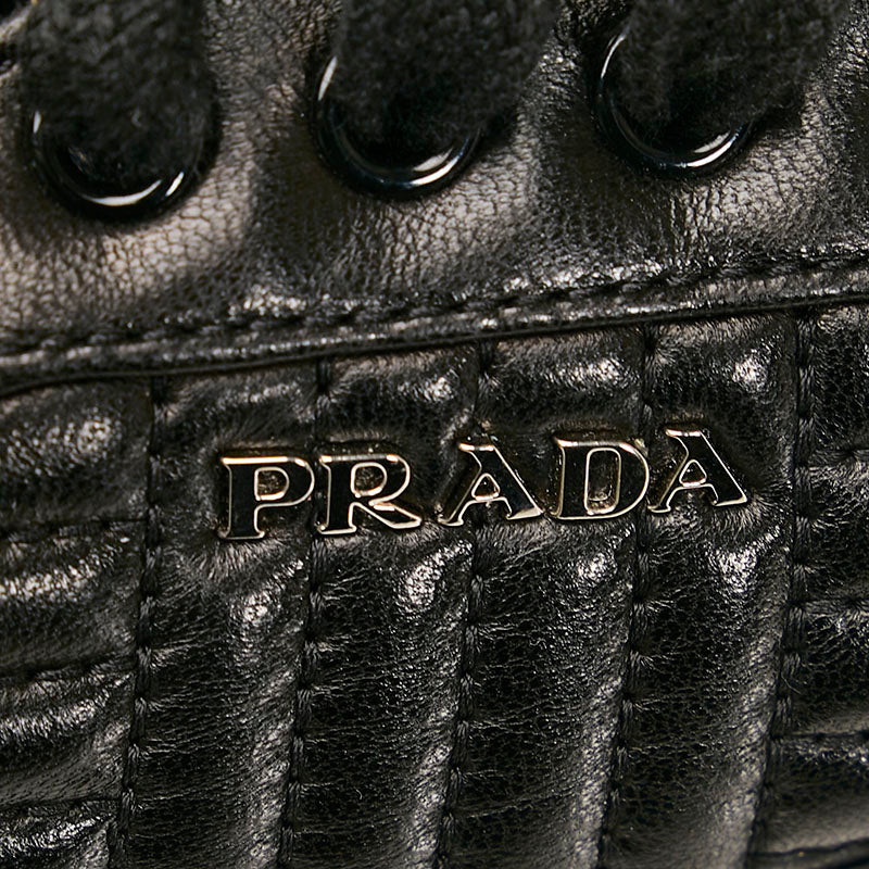 Prada Diagramme Leather Sneakers Black in Very Good Condition