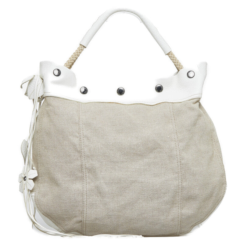 Prada Canvas Leather Handbag Beige White