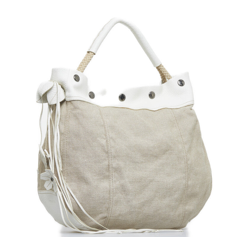 Prada Canvas Leather Handbag Beige White