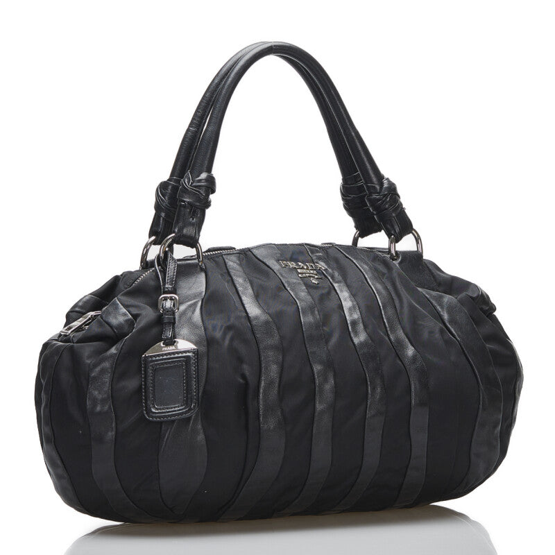 Prada Tessuto and Nappa Modore Stripes Handbag Leather Handbag BL0538 in Excellent condition