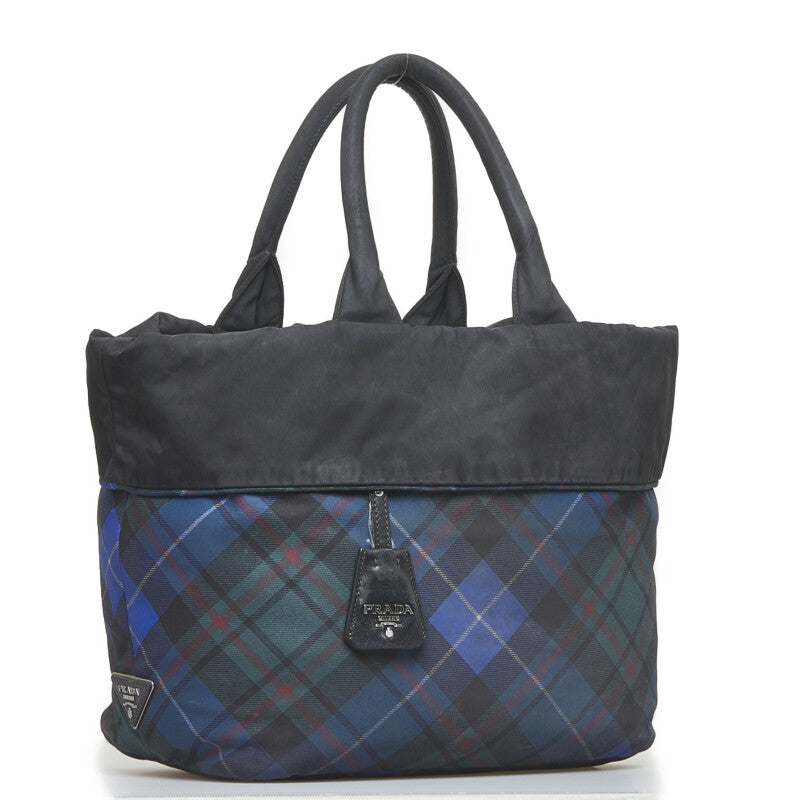 Prada Blue Plaid Nylon Tote Bag