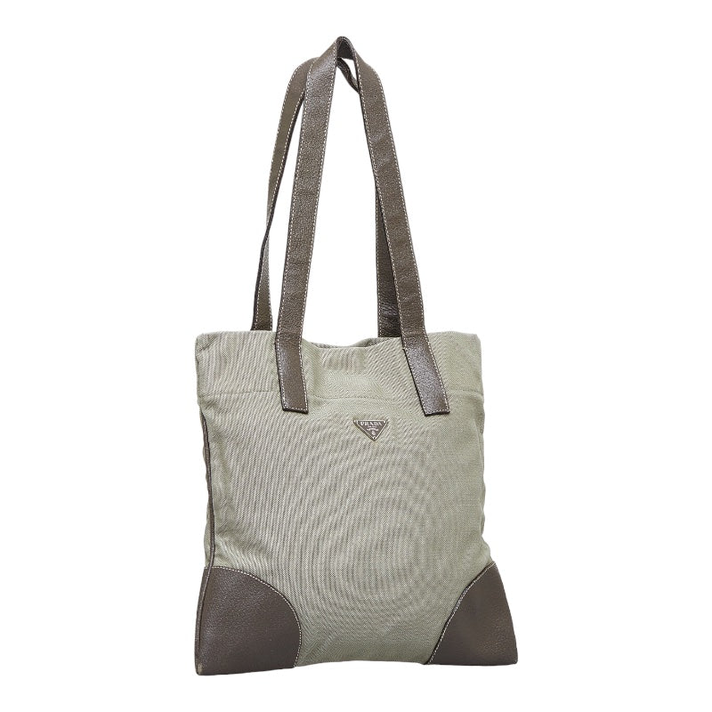 Prada Canvas and Leather Tote Bag Canvas Handbag in Good condition