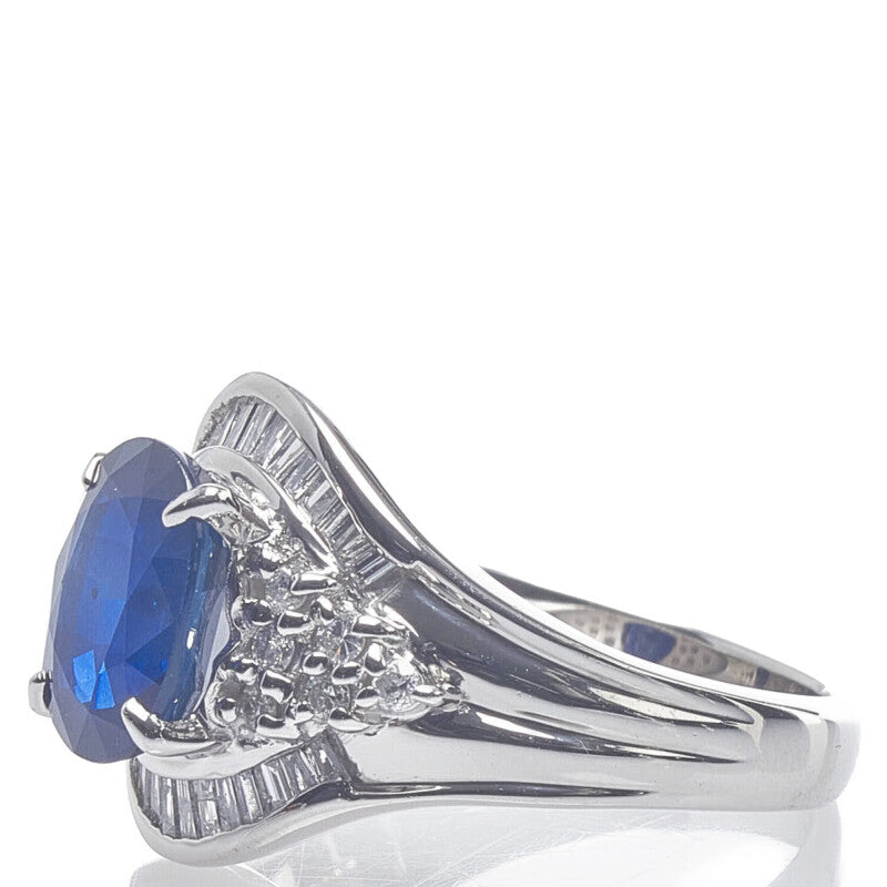 [LuxUness]  Sapphire 2.73ct, Diamond 0.45ct, Women's Ring, Size 11, Pt900 Platinum (Pre-owned) Metal Ring in Excellent condition