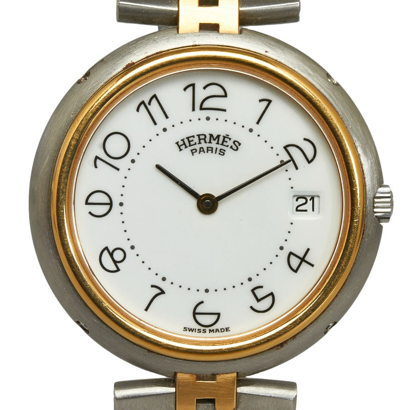 Hermes Profile Women's Quartz Watch, Silver Gold Stainless Steel, White Dial