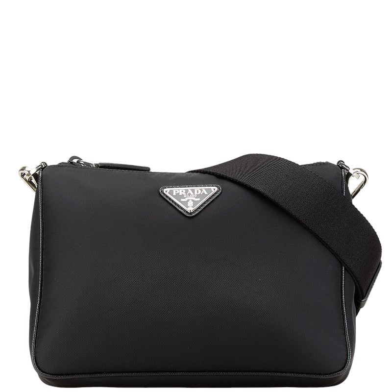 Prada Nylon Leather Triangle Logo Shoulder Bag