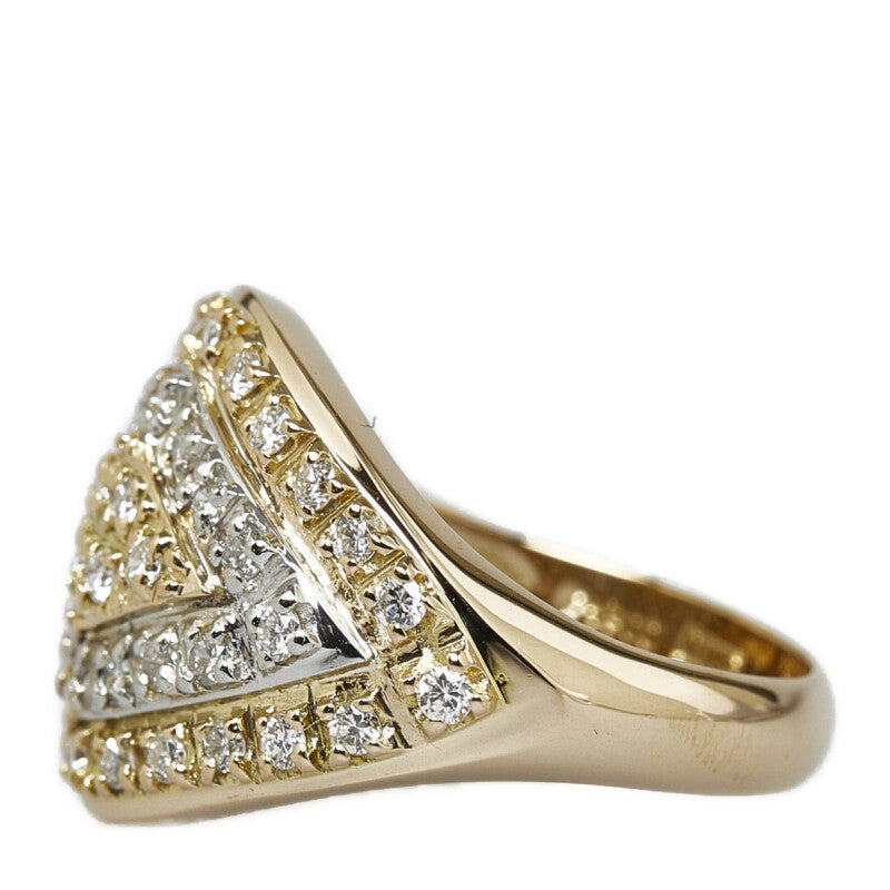 LuxUness  "K18YG Yellow Gold & Pt900 Platinum Diamond 0.67ct Combined Ring for Women, Size 11.5" Metal Ring in