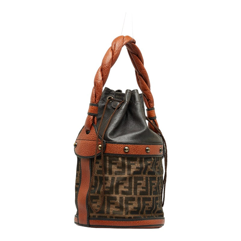 Fendi Zucca Canvas & Leather Palazzo Bucket Bag Canvas Handbag 8BR554 in Good condition