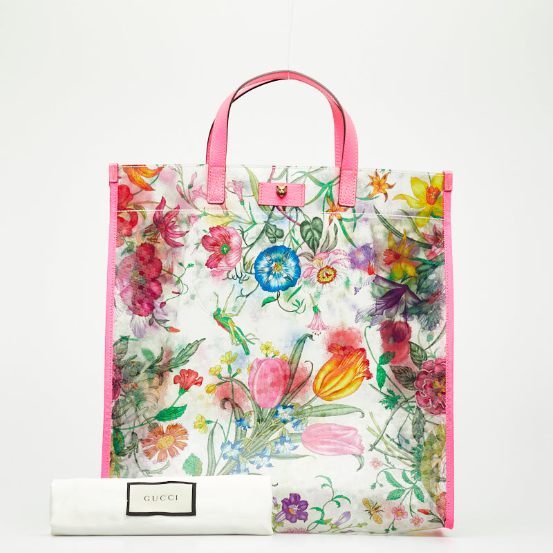 Gucci Vinyl Floral Print Tote Bag Plastic Tote Bag 548713 in Good condition