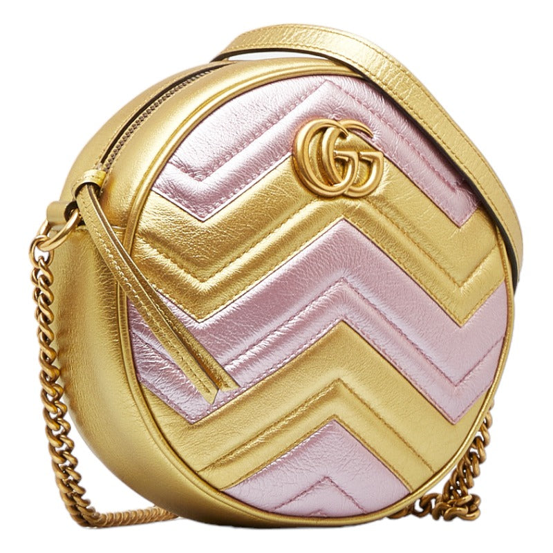 Gucci Mini GG Marmont Round Shoulder Bag Gold (550154)